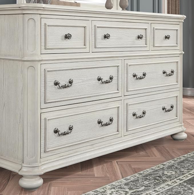 Roundhill Furniture Nelson French Traditional 5-Piece Bedroom Set, Antique White, Queen