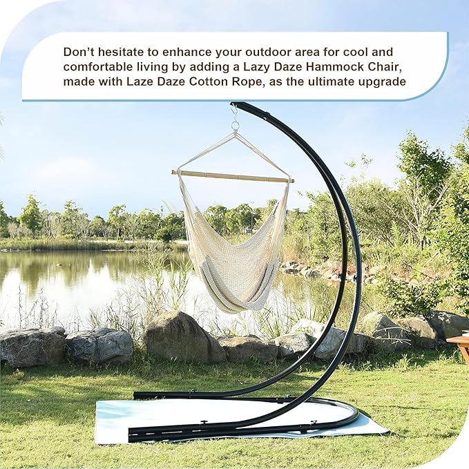 Lazy Daze Hammocks Hanging Swing Chair Caribbean Rope Weaving Chair with 40" Hardwood Spreader Bar and Soft-Spun Cotton Rope, Hammock Chair for Indoor, Outdoor, Backyard, Max 300 LBS, Natural