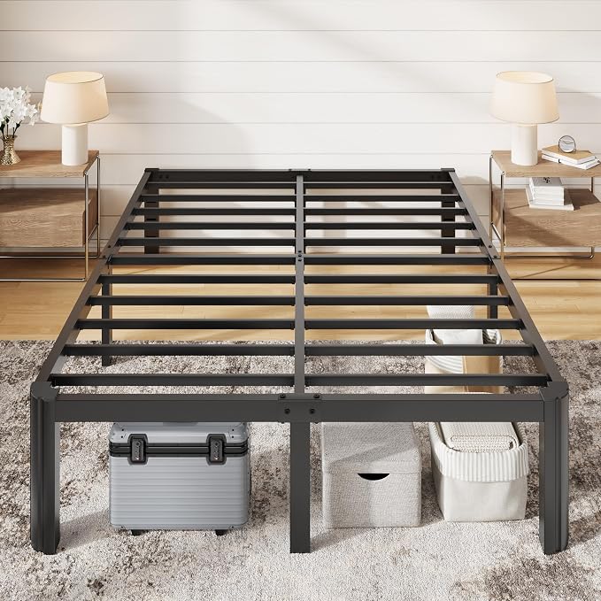 Allewie Metal Queen Bed Frame, 14 Inch 3500LBS Heavy Duty Platform Bed with Rounded Corner & Under Bed Storage, No Box Spring Needed, Noise Free, Easy Assembly, Black