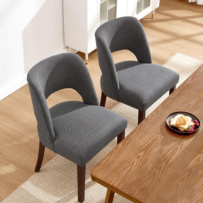 Dining Chair Set of 3,Modern Dining Room Chairs with Thick Cushions,Upholstered Linen Fabric Kitchen Chairs for Kitchen Dining Room Darkgrey