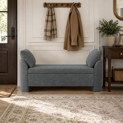 Usaint 58.3" Storage Ottoman Bench with Pillows, Upholstered End of Bed Bench with Arms, Footrest Stool Bench for Bedroom, Living, Window, Entryway and Hallway, Charcoal