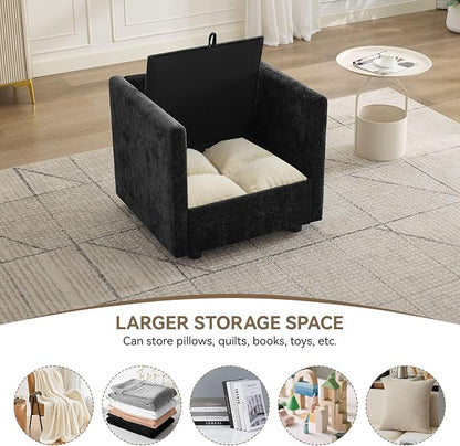 30" Cloud Modular Single Sofa Chair with Storage, Modern Upholstered Accent Chair Deep Seat, Chenille Reading Lounge Armchair for Living Room, Bedroom, Small Space, Black