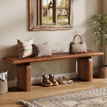 62.99-Inch Solid Wood Entryway Bench, Farmhouse Indoor Wooden End of Bed Bench for Entryway, Hallway, Bedroom, Dining Room, Living Room, Easy Assembly, Rustic Brown