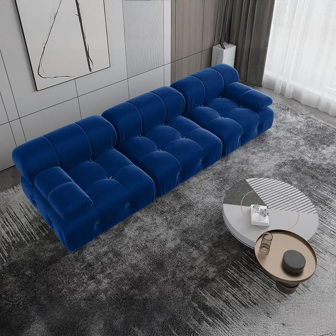 104" Velvet Modular Sectional Sofa, Luxury Modern 3-Seater Sectional Couches for Living Room Bedroom Office Apartment (Blue)