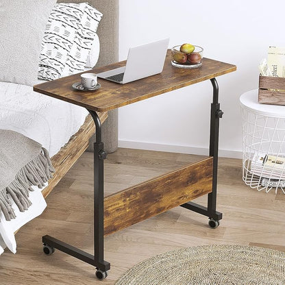 DlandHome Rolling Desk Adjustable Standing Desk, Mobile Side Table 31.4 Inches w/Wheels Adjustable C Table Movable Portable Laptop Computer Stand for Bed Sofa,Retro