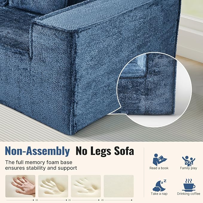 77'' Modern Cloud Loveseat Sofa in Chenille, Deep Seat Boneless Couches Includes 2 pcs Pillows for Living Room, Bedroom, Apartment(Blue)