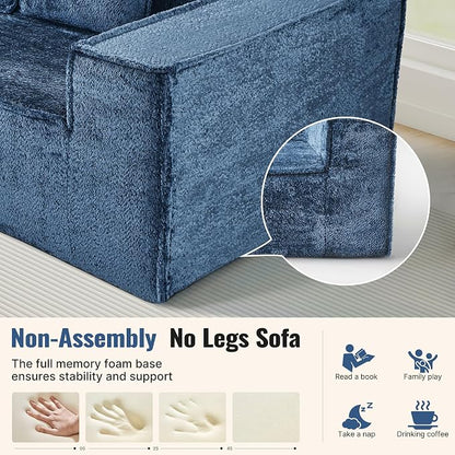 77'' Modern Cloud Loveseat Sofa in Chenille, Deep Seat Boneless Couches Includes 2 pcs Pillows for Living Room, Bedroom, Apartment(Blue)