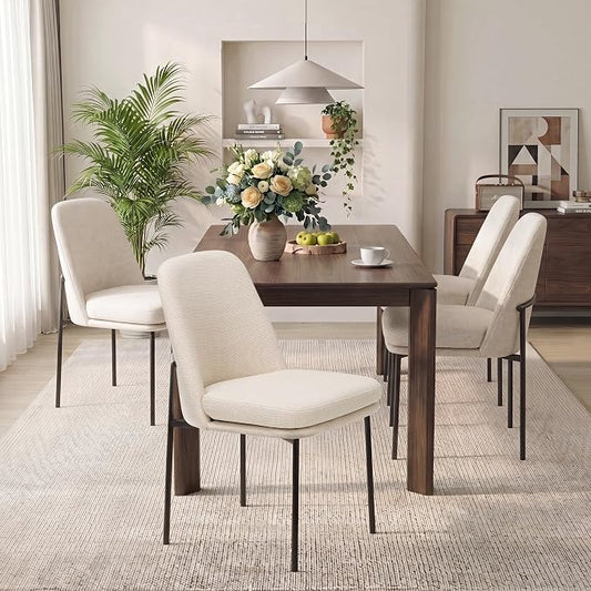 COLAMY Dining Chairs Set of 4, Modern Dining Chairs, Fabric Upholstered Dining Chairs, Kitchen Chairs with Curved Back and Metal Legs for Dining Room Kitchen Restaurant, Beige