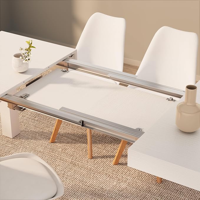 Mobili Fiver, First Extendable Table, 47.2(78.7) x31.5 in, Ashwood White, for 6-8 People, Expandable Dining Table for Kitchen, Living Room, Italian Furniture