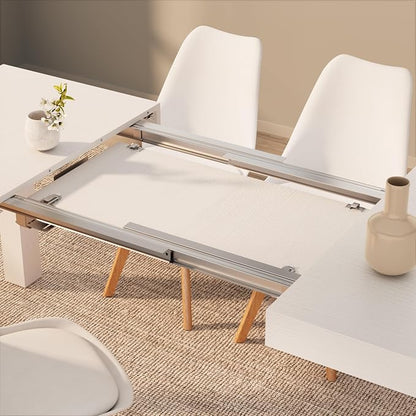 Mobili Fiver, First Extendable Table, 47.2(78.7) x31.5 in, Ashwood White, for 6-8 People, Expandable Dining Table for Kitchen, Living Room, Italian Furniture