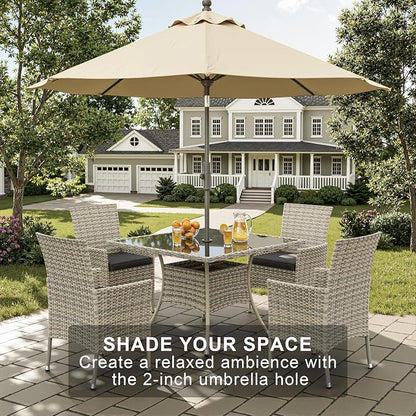5-Piece Patio Dining Set, Patio Furniture Set with Square Tempered Glass Table & 4 Wicker Chairs, Expandable Design for Larger Groups, Outdoor Furniture for Backyard, Deck, Garden, Dark Grey
