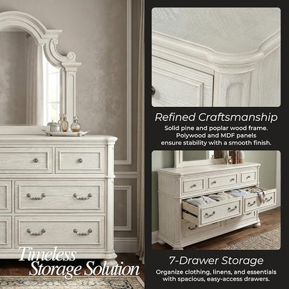 Roundhill Furniture Nelson French Traditional 5-Piece Bedroom Set, Antique White, Queen