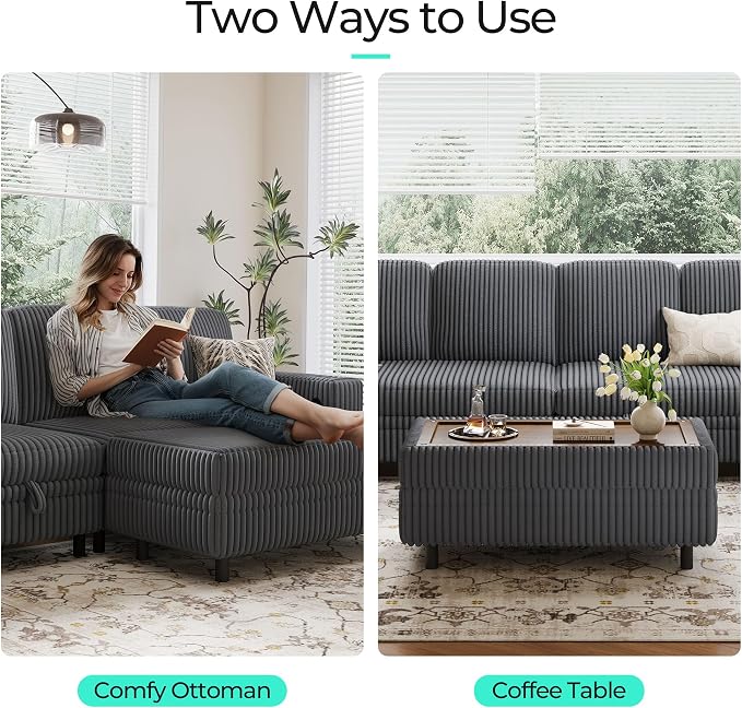 LINSY HOME Sectional Sleeper Sofa with Pull Out Couch Bed for Living Room (Grey) | Plush Corduroy