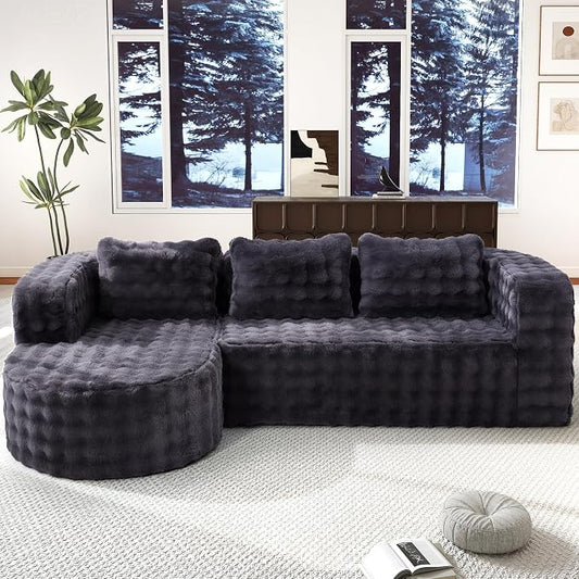 Hobestluk Modular Sectional Sofa Couches L-Shape Couch 3 Seat Modular Sofa Memory Foam Sectional Couches for Living Room, Cloud Couch (Round Ash Grey, 96", Left Hand Facing)