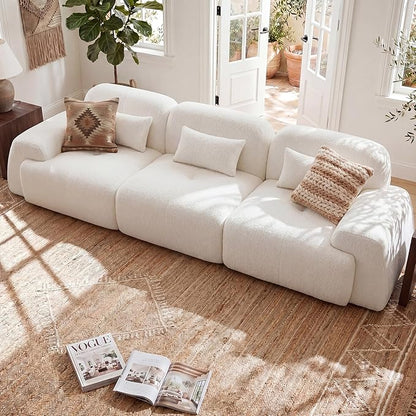 118'' Modular Sectional Cloud Couch Boneless Couches, Oversize Curved Sectional Couches for Living Room, Deep Seat Couch Lambswool Sofa with Ottoman & Throw Pillows, No Assembly, HR Foam