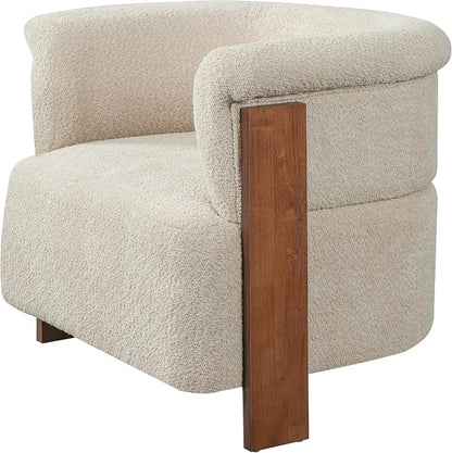 Merax 31.7" Mid-Century Teddy Fleece Barrel Accent Chair, Almond | Almond Teddy Fleece Upholstered Armchair, Modern Wraparound Lounge Chair for Living Room, Bedroom, Entryway