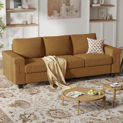 COPIAE 3 Seater Sofa Couch with Deep Seat, 90" Modern Upholstered Sofa with Armrests, Easy Installation, Comfy Couches for Living Room, Apartment,Ginger Yellow