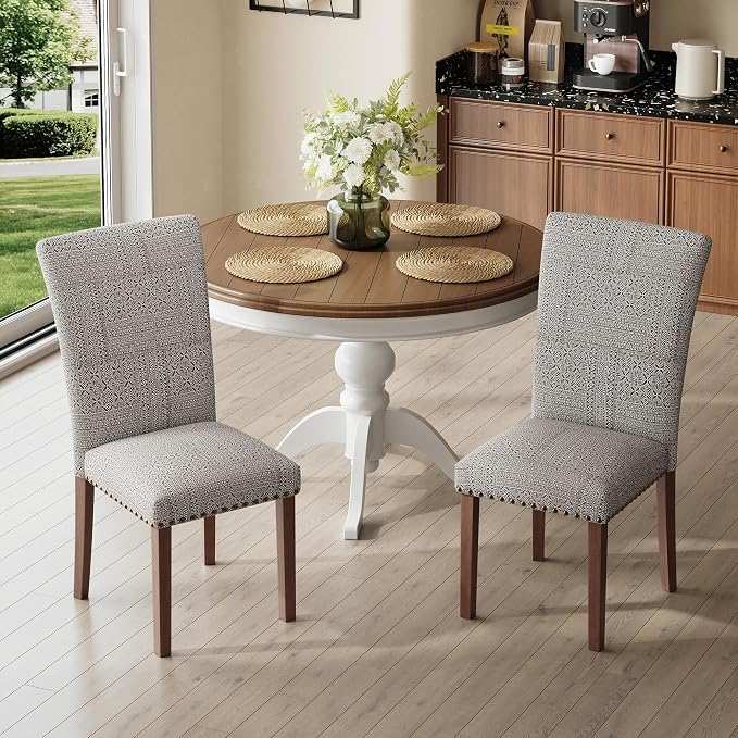 MALOL Dining Chairs Set of 4, High Back Dining Chair with Wood Legs and Nailhead Trim, Modern Padded Kitchen Room Chairs for Dining Room/Restaurant, Black/White