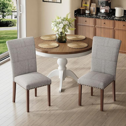 MALOL Dining Chairs Set of 2, High Back Dining Chair with Wood Legs and Nailhead Trim, Modern Padded Kitchen Room Chairs for Dining Room/Restaurant, Black/White