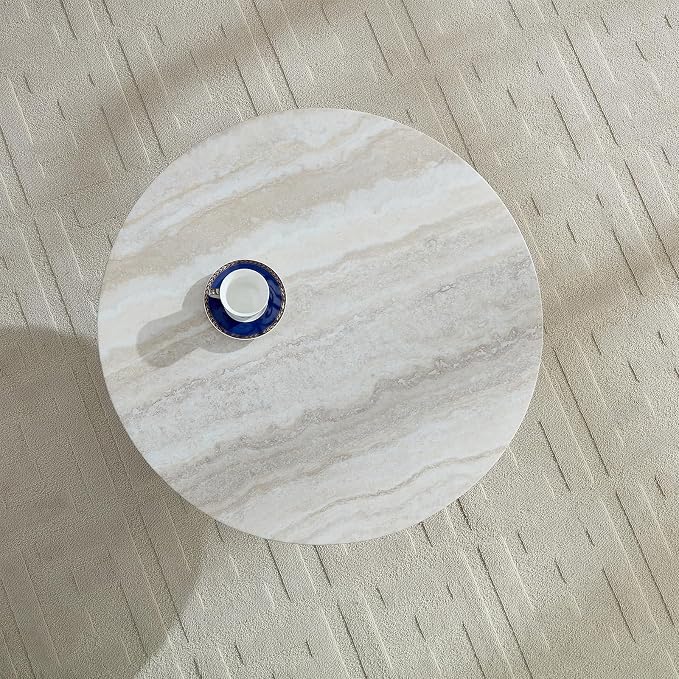 31.5" Round Marble Coffee Table, Modern Pedestal Coffee Table Faux Stone Drum Center Table with Base, Accent Concrete Side End Table for Living Room Apartment Home Office