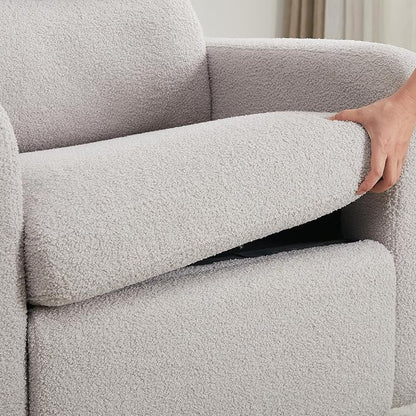 Power Swivel Rocker Recliner, Oversized Electric Boucle Recliner Chair, Teddy Swivel Glider Nursery Reclienr with Removable Cushion, Upholstered Recling Chair for Living Room Bedroom, Grey