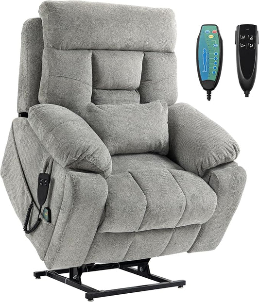 JIKFRIMA Dual Motor Power Lift Recliner Chair with Massage Heating for Adults Elderly, Electric Lift Chairs Lay Flat Recliners, Infinite Position, 2 Hidden Cup Holders