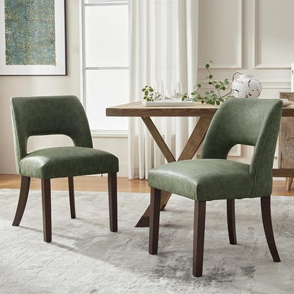 VKNOW Modern Dining Chairs Set of 6 with Rubberwood Legs, Green | Faux Leather, Curved Back, For family, Kitchen Dining Room Restaurant Reception Room, No wobble, 80% pre-installed
