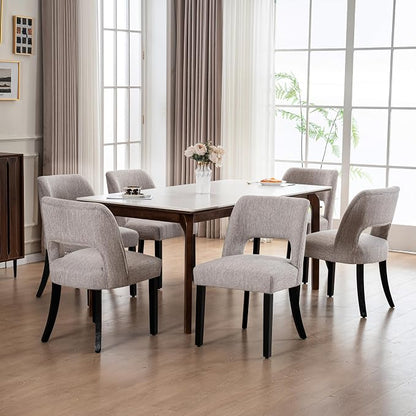 VKNOW Wooden Dining Chairs Set of 6, Modern Fabric Upholstered Dining Room Chair Kitchen Chairs, Farmhouse Dinner Chair for Kitchen Dining Room, Grey-Black Legs