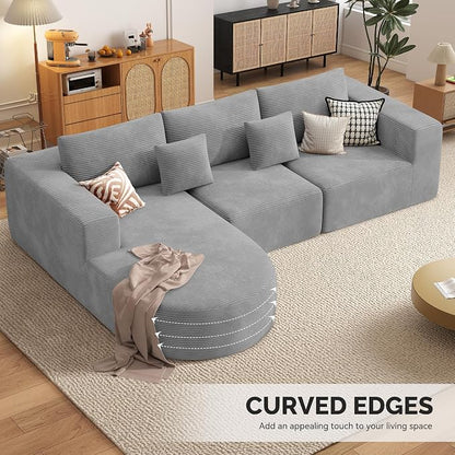 Boneless Couches for Living Room,Cloud Sectional Couch with L-Shape Chaise,Modern Modular Sofa with Deep Seat Upholstered Comfy Couches for Bedroom,No Assembly Required,1PCS