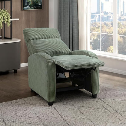 Lexicon Corduroy Pushback Recliner Chair Armchair Push Back Recliner, Solid Wood Frame and Metal Seat Base, Soft Single Sofa Accent Chair for Living Room/Office/Apartment, Easy Assembly, Green