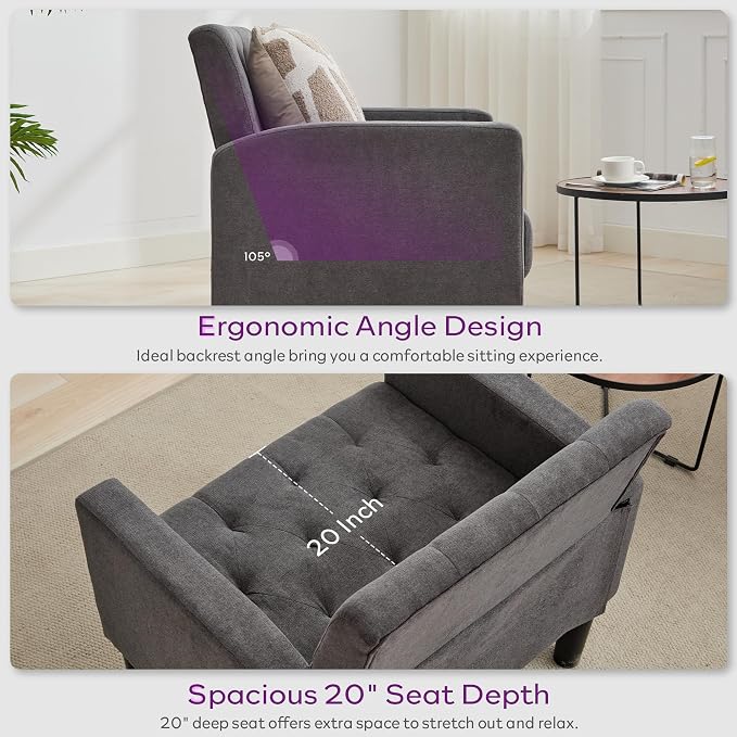 TYBOATLE Mid-Century Fabric Tufted Accent Living Room Armchairs, Comfy Modern Upholstered Bedroom Office Armchair, Reading Chair