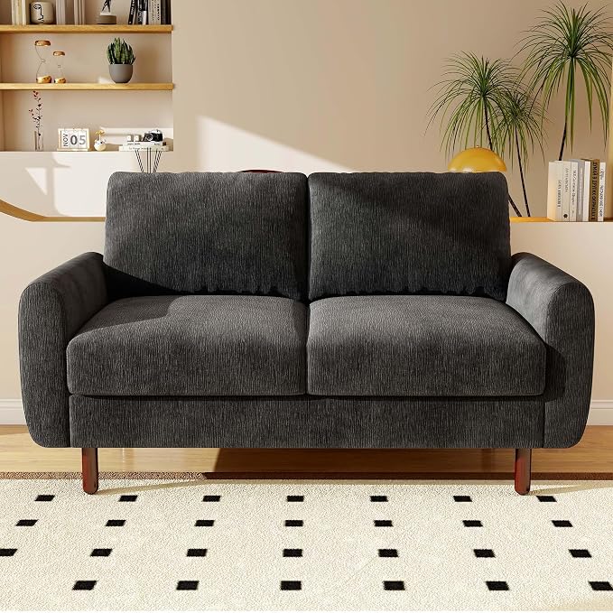 Ihanherry 68" Loveseat Sofa, Modern 2-Seat Couch, Mid Century Sofa, Comfy Chenille Deep Seat Couch for Living Room, Bedroom, Office, Apartment, Black