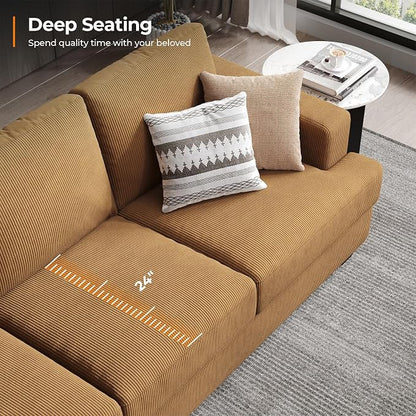 COPIAE 89 Inch Sofa with Extra Deep Seats Oversize, 3 Seater Sofa for Living Room, Modern Couch and Sofa, Comfy Armrests and Seats and Backrests, Easy Installation, Corduroy Fabric Ginger Yellow