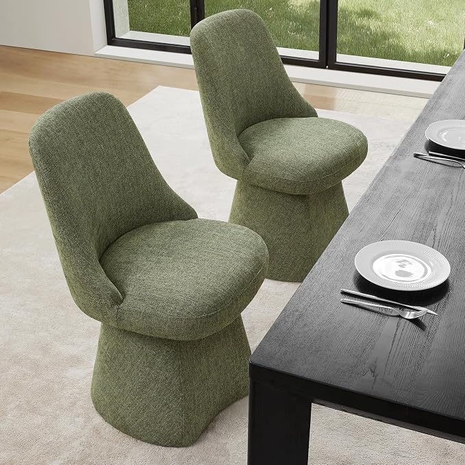 KISLOT Swivel Dining Chairs Set of 4, Upholstered Mid Century Modern Deskchair with High Back, Linen Fabric Kitchen Chairs for Dining Room, Bedroom, Dressing Room, Green