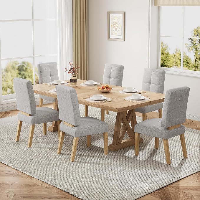 HOMRELEXA Wooden Dining Chairs Set of 6, Dining Room Chairs with Wood Legs, Cloud-Like Cushion & Reinforcement Structure Design for Kitchen/Living Room/Restaurant, Easy Assembly