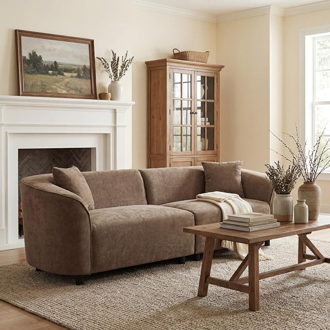 Merax 87" Curved Sofa Comfy Contemporary Upholstered Loveseat with Extra Deep Seats for Living Room Apartment Office, Brown