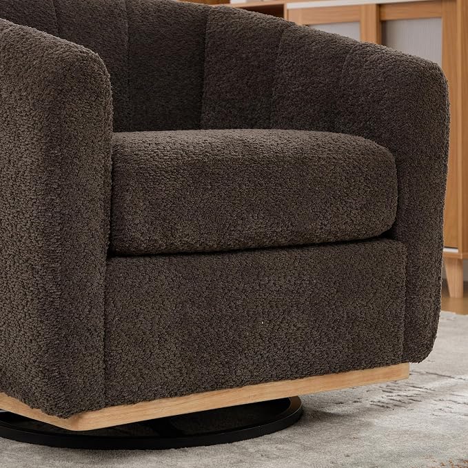 Swivel Barrel Chair, 360 Degree Round Swivel Accent Chair for Living Room, Mid Century Modern Upholstered Accent Chair,Comfy Tufted Sofa Armchairs for Bedroom,Nursery,Boucle,Charcoal