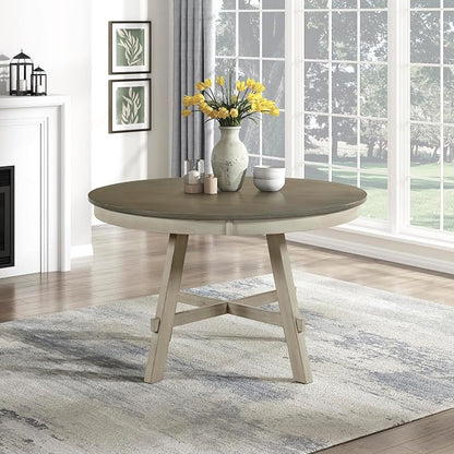 Lexicon 48 Inch Dia. Modern Round Dining Table, Wooden Kitchen Table, Seats for 4 People, Space Saving, for Kitchen, Dining Room, Two-Tone Finish (Greywash and Antique White)