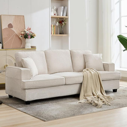 Korser 89" Couches for Living Room with Deep Seats, 3 Seater Sofa Couch, Mid Century Modern Chenille Sofa with Armrests, Upholstered Comfy Sofas for Living Room, Bedroom, Apartment, Office (Beige)
