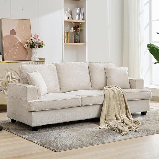 Korser 89" Couches for Living Room with Deep Seats, 3 Seater Sofa Couch, Mid Century Modern Chenille Sofa with Armrests, Upholstered Comfy Sofas for Living Room, Bedroom, Apartment, Office (Beige)