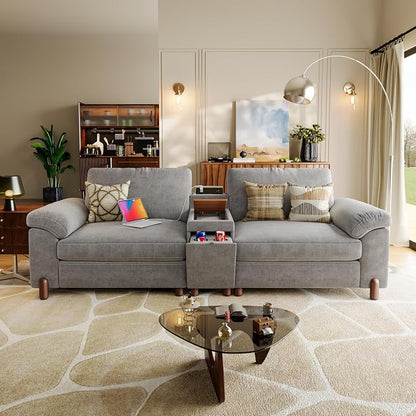 SITJOY Large Cloud Couch, 100" Wide Loveseat Sofa, Chenille in Light Gray | Detachable and Washable Chenille Cover Sectional Sofas for Living Room, Deep Seat Wide Couch with Cuphoders