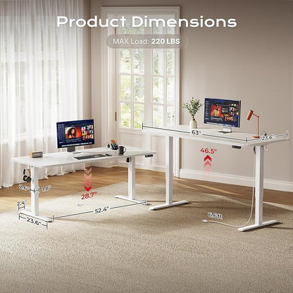 Huuger 63 X 24 Inch Electric Standing Desk with Power Outlets and USB-C Port, Height Adjustable Desk, Sit Stand Desk for Home Office, Computer & Gaming Desk with 4 Presets, Stable Steel Frame, White
