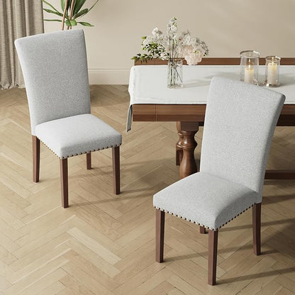 MALOL Dining Chairs Set of 2, High Back Dining Chair with Wood Legs and Nailhead Trim, Modern Padded Kitchen Room Chairs for Dining Room/Restaurant, Light Grey