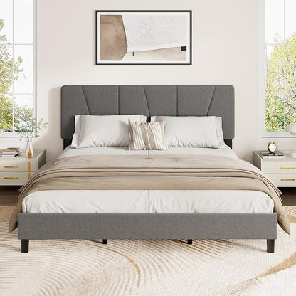 GarveeHome Queen Size Bed Frame with Upholstered Headboard, Modern Fabric Platform Bed Frame with Wooden Slat Support, Adjustable Headboard, No Box Spring Needed, Noise-Free, for Bedroom