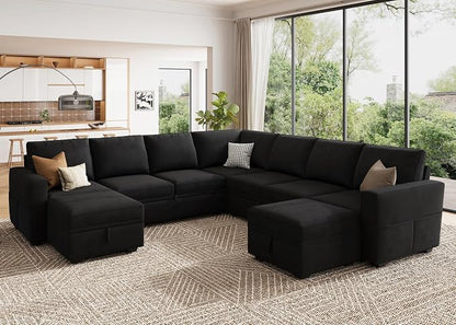HONBAY Modular Sectional Sleeper Sofa with Pull Out Couch, Oversized U Shaped Sleeper Pull Out Bed with Storage Sectional Couches for Living Room - Black