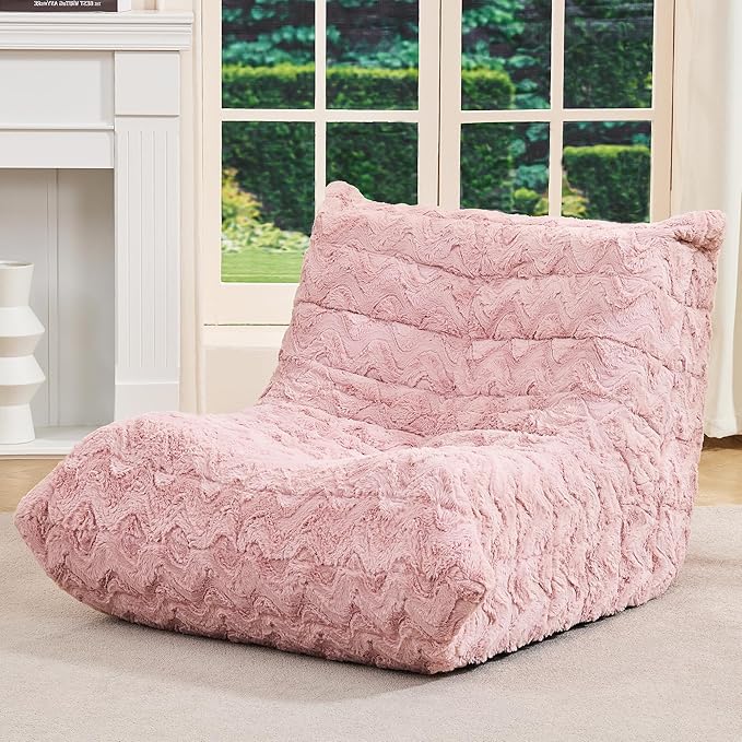 Hobestluk Adults Bean Bag Chair Faux Fur BeanBag Couch for Living Room | Pink Chevron,Ergonomic Design,Memory Foam,UltraSoft,Anti-slip Bottom,No Assembly Required,Decorative Style for Living Room