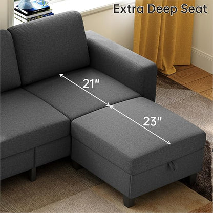 78" Sectional Sofa Couches for Living Room, Dark Grey L Shaped Couch with Storage Ottoman, Deep Seat Pet-Friendly Linen Fabric Sofa Set for Small Space, Apartment, Dorm