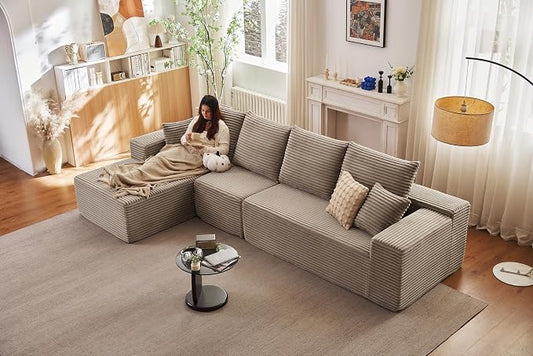 135" Cloud Sectional Couch with L-Shape Chaise, Modern Cloud Couch with Deep Seat, Modular Sectional Couches for Living Room, Apartment, Office, No Assembly Required Camel
