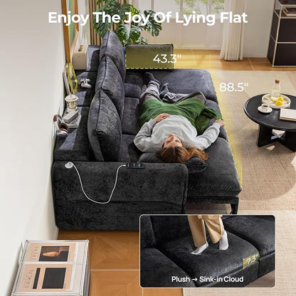 103" Electric Pull Out Sleeper Sofa Bed, 2in1 Convertible Power Extendable Couch Bed with Fast Charging USB&3 Smart Motor&Wide Back, Oversized Couches for Living Room&Small Space, Velvet Dark Grey