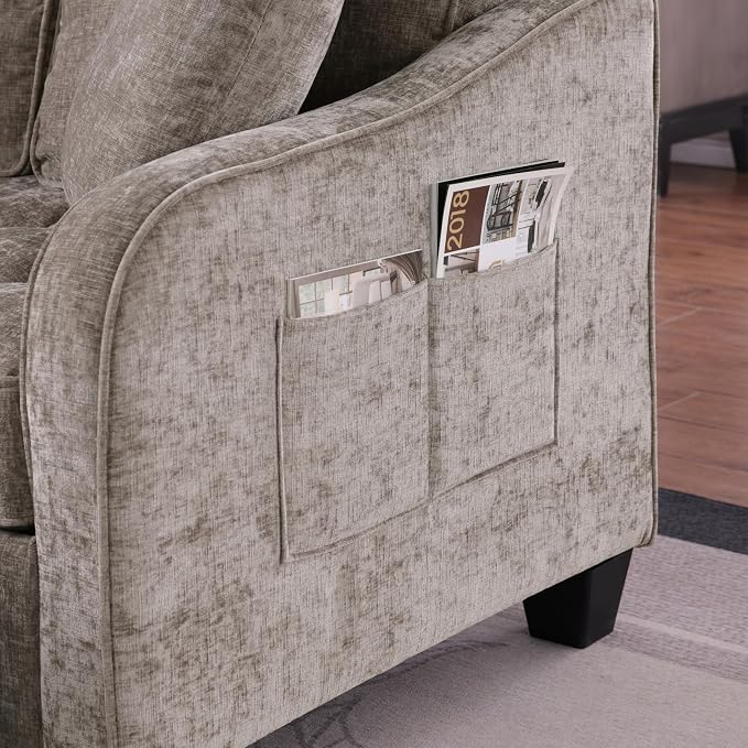ERYE Chenille Tufted Loveseat Sofa and Ottoman Set, Tufted Recliner Sleeper Chaise Lounge with Curved Storage Ottoman,Reclining Backrest and Side Pockets, 4 Pillows
